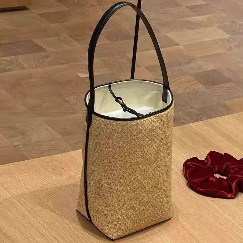 Women'S Raffia Bags - Raffia Knitting Small Beach Bucket Bags