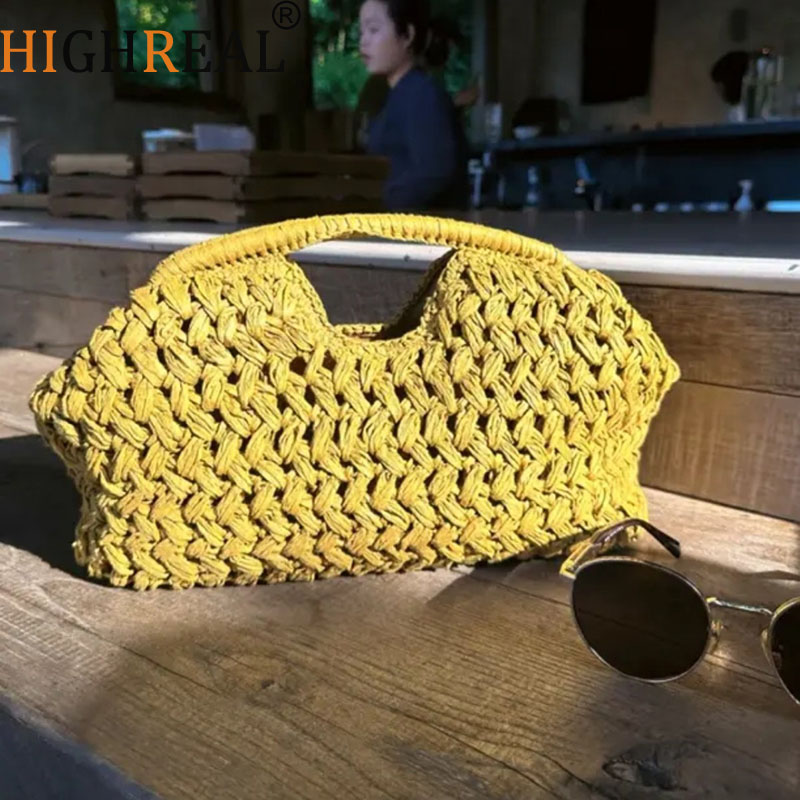 Women'S Raffia Bags - Elegant Ladies Chain Woven Handbag Straw