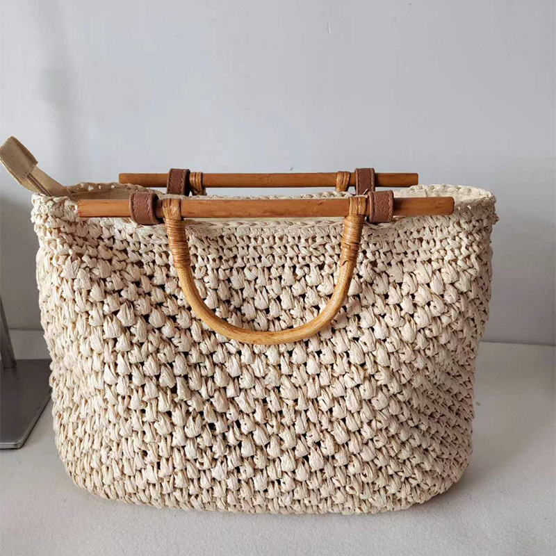 Women Bags Handmade - Wooden Handle Straw Bag Handmade Paper