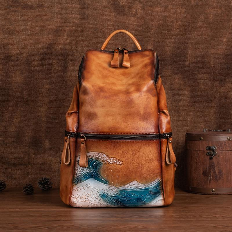 Women Bags Handmade - Genuine Real Soft Leather Women Backpack
