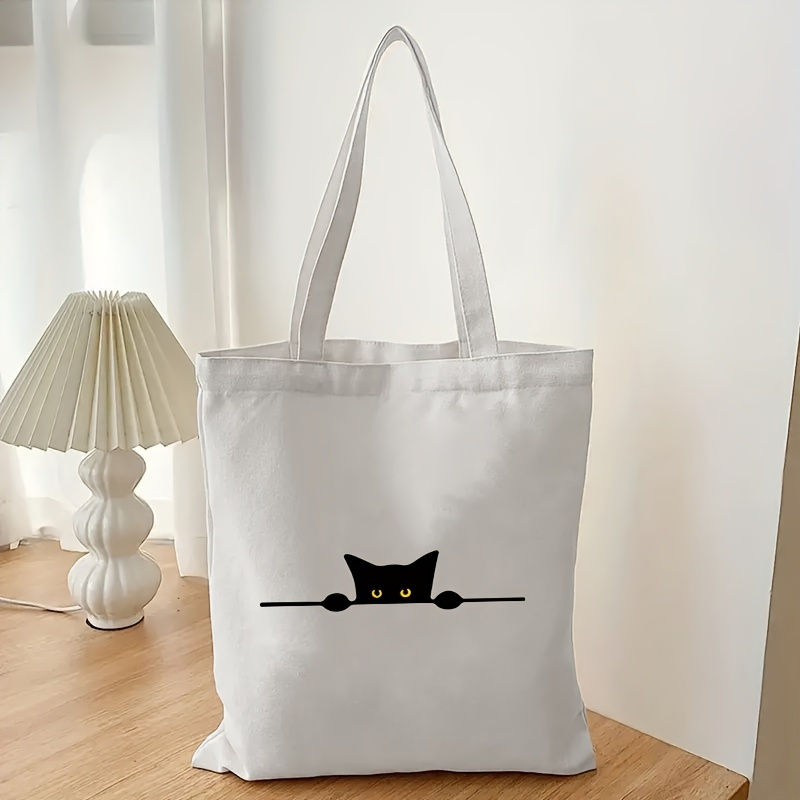 Linear Cat Print Pattern Fashi - Shopper Tote Canvas ulasan dan harga