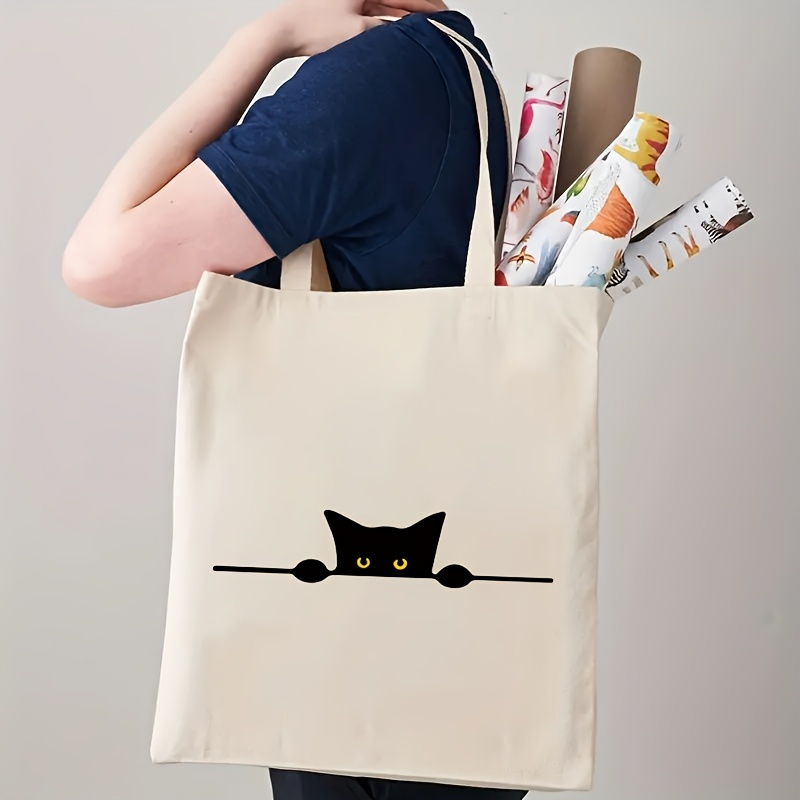 Linear Cat Print Pattern Fashi - Shopper Tote Canvas ulasan dan harga