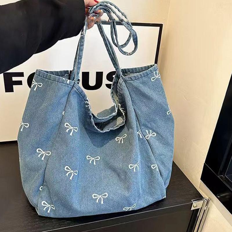 Ladies Bow Decor Denim Canvas  - Women Bags Jeans ulasan dan harga