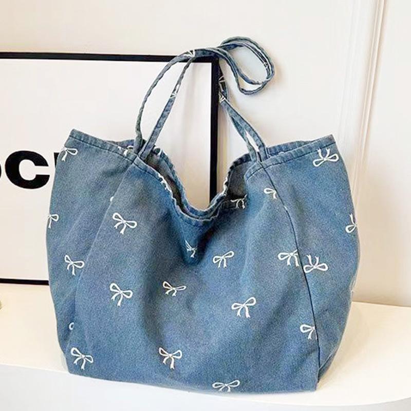 Ladies Bow Decor Denim Canvas  - Women Bags Jeans ulasan dan harga