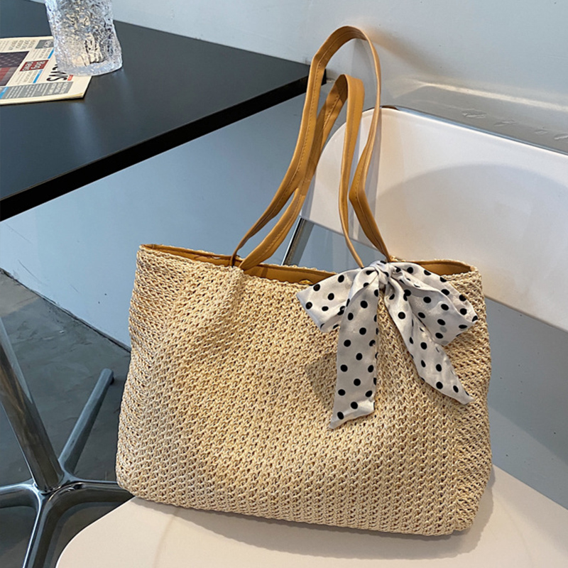 Summer Scarf Bowknot Straw Bag - Women Bags Handmade ulasan dan harga