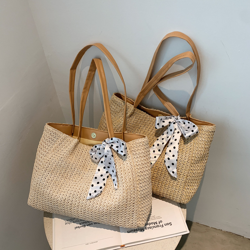 Summer Scarf Bowknot Straw Bag - Women Bags Handmade ulasan dan harga