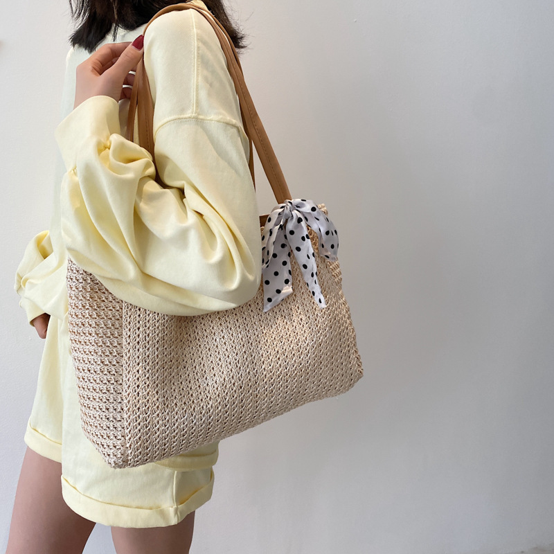 Summer Scarf Bowknot Straw Bag - Women Bags Handmade ulasan dan harga