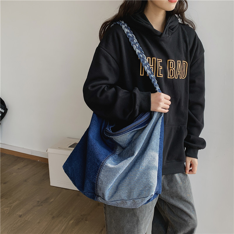 Casual Patchwork Denim Tote Ba - Women Bags Jeans ulasan dan harga