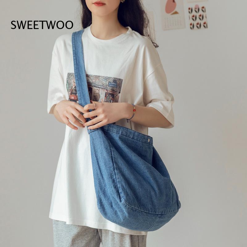 Casual Washed Denim Crossbody  - Women Bags Jeans ulasan dan harga
