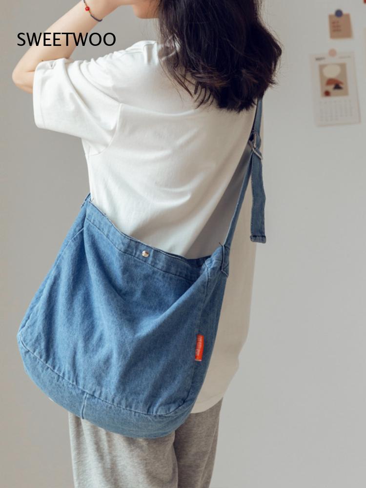 Casual Washed Denim Crossbody  - Women Bags Jeans ulasan dan harga