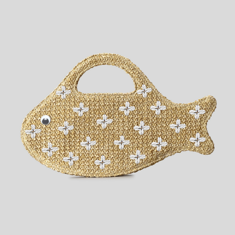 Embroidered Fish Raffia Straw  - Women'S Raffia Bags ulasan dan harga