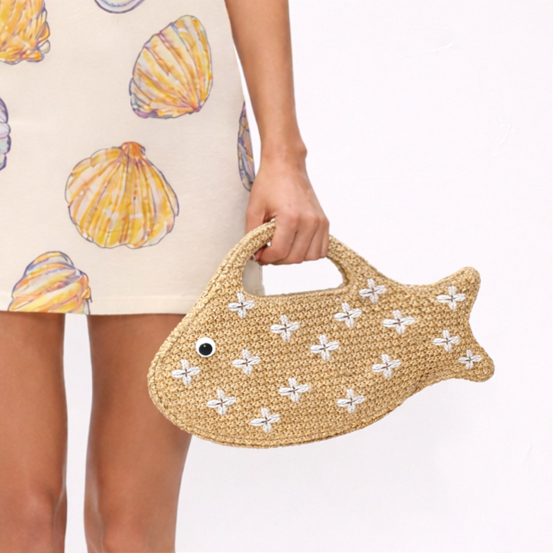 Embroidered Fish Raffia Straw  - Women'S Raffia Bags ulasan dan harga