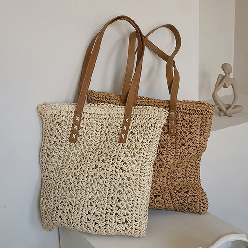 Square Hollow Straw Beach Bag  - Women'S Raffia Bags ulasan dan harga