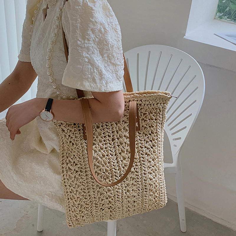 Square Hollow Straw Beach Bag  - Women'S Raffia Bags ulasan dan harga