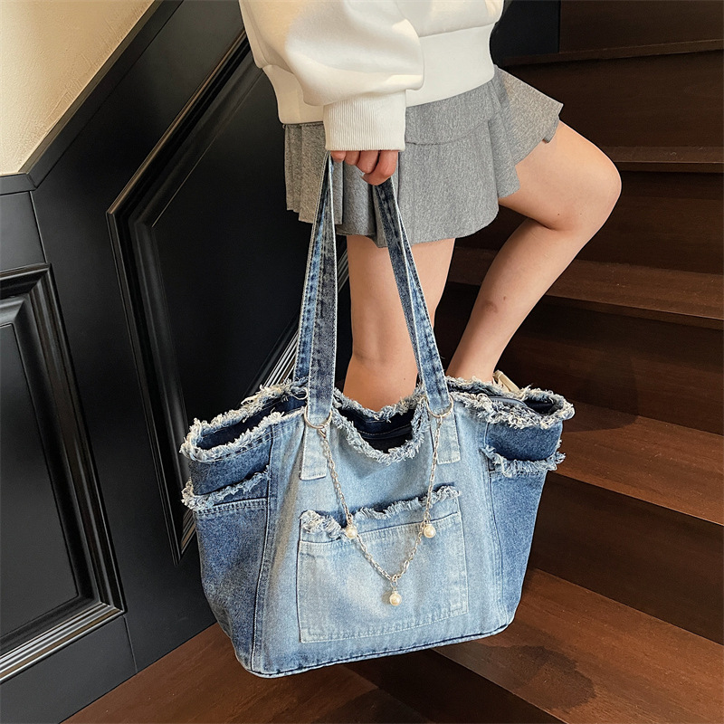 Trendy Distressed Denim Tote B - Women Bags Jeans ulasan dan harga