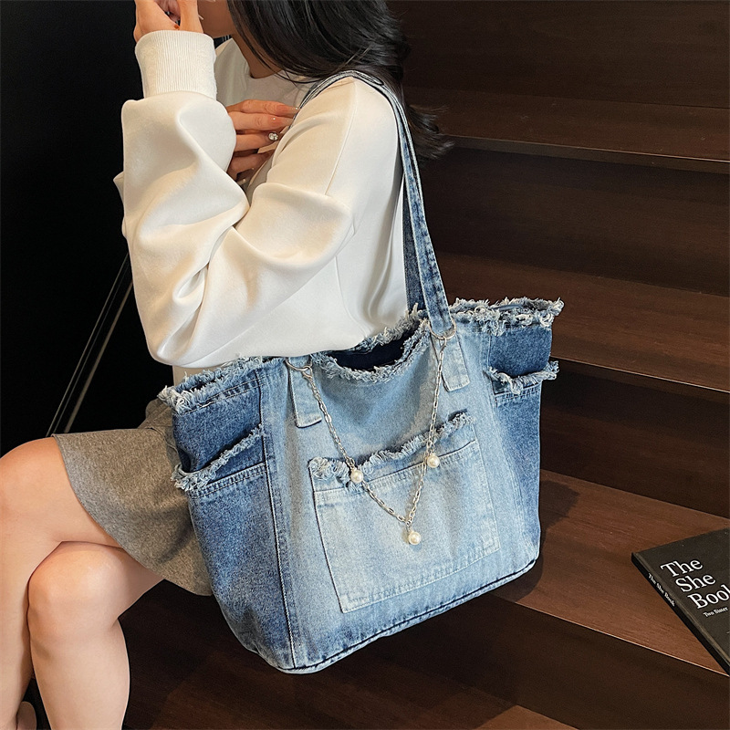 Trendy Distressed Denim Tote B - Women Bags Jeans ulasan dan harga
