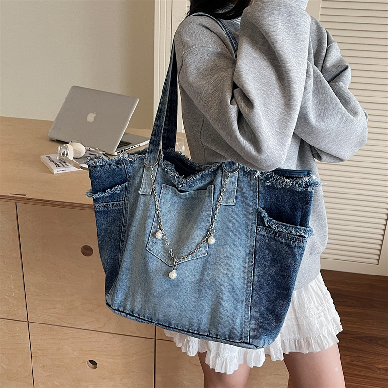 Trendy Distressed Denim Tote B - Women Bags Jeans ulasan dan harga