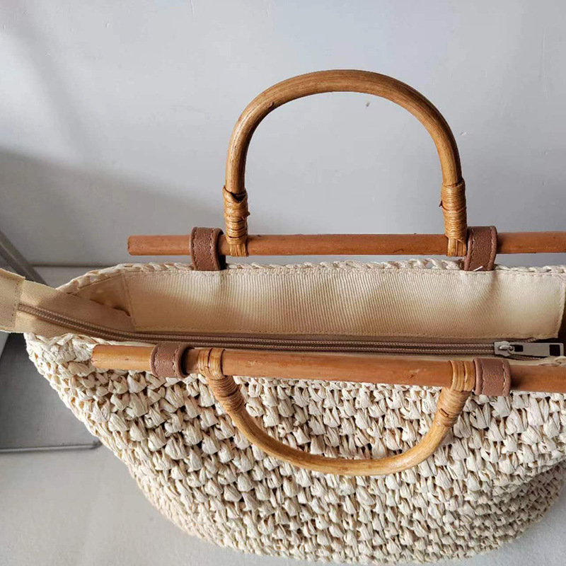 Wooden Handle Straw Bag Handma - Women Bags Handmade ulasan dan harga