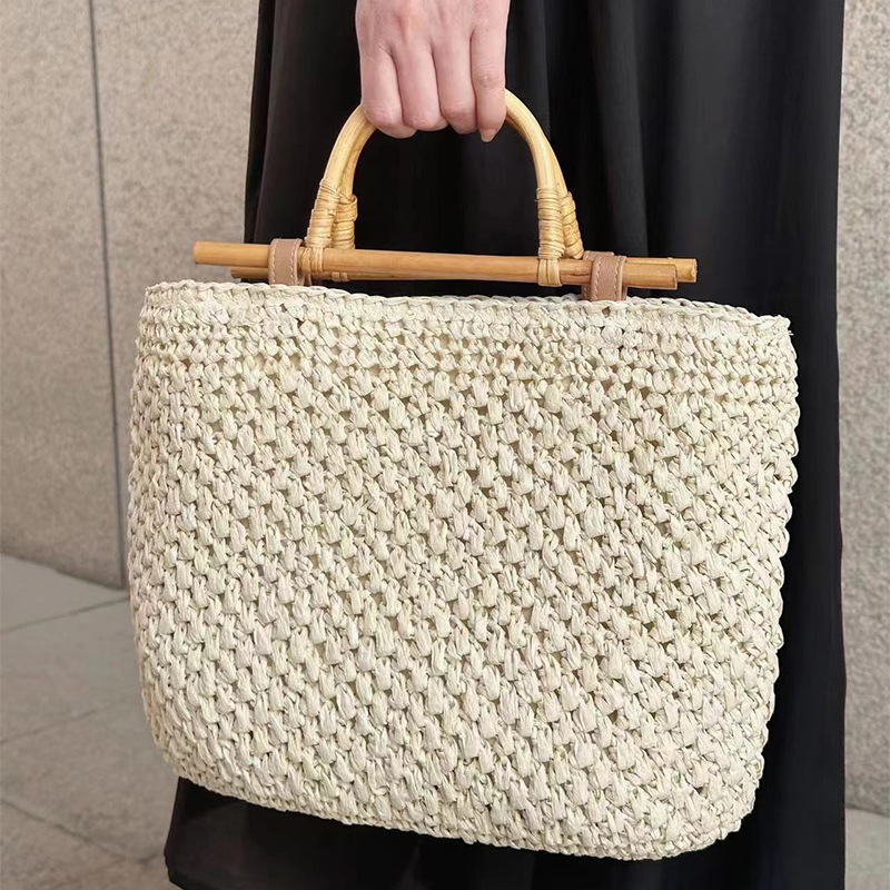 Wooden Handle Straw Bag Handma - Women Bags Handmade ulasan dan harga