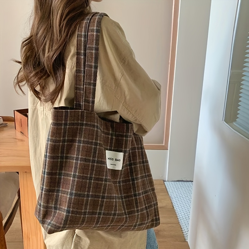 Autumn and winter checkered to - Shopper Tote Canvas ulasan dan harga