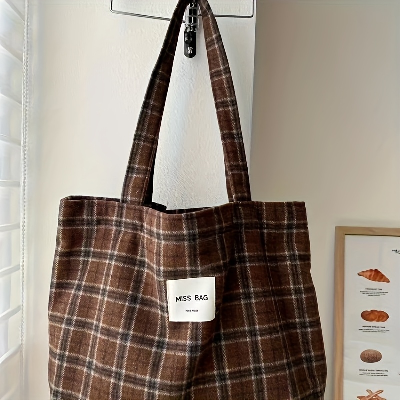 Autumn and winter checkered to - Shopper Tote Canvas ulasan dan harga