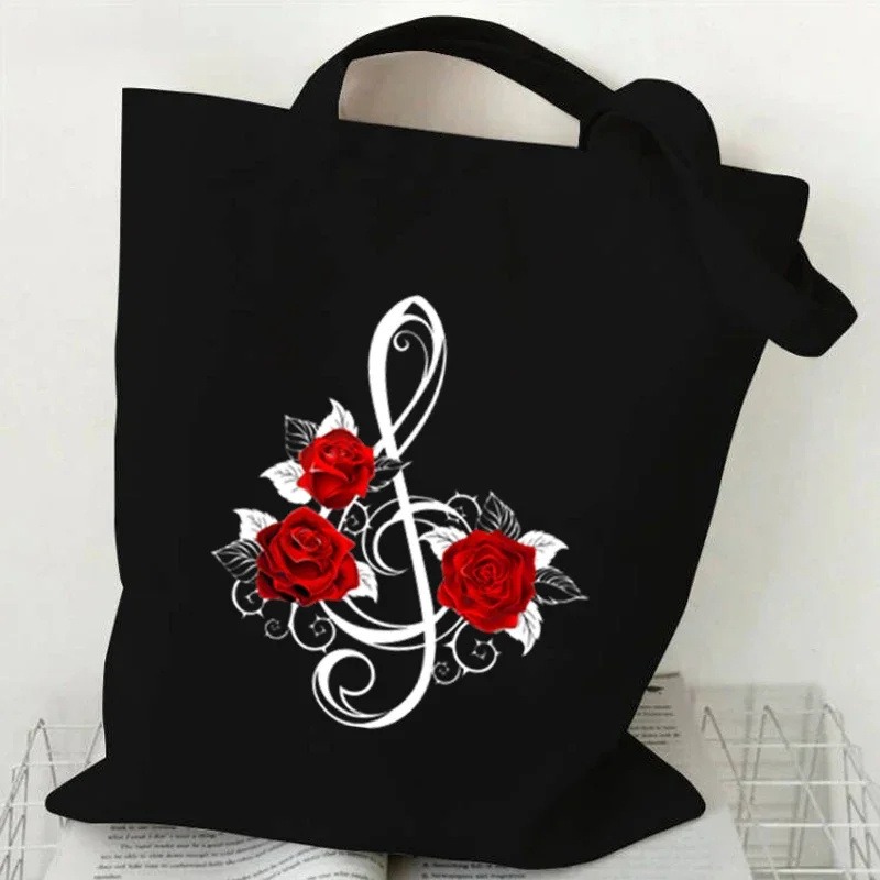 Music Note Heartbeat Printed C - Shopper Tote Canvas ulasan dan harga